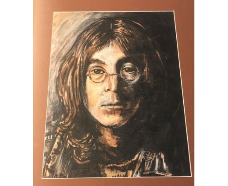 JOHN LENNON - framed portrait of John Lennon in pastel on paper. Signed in black to lower left "RILEY H". Measures approximat