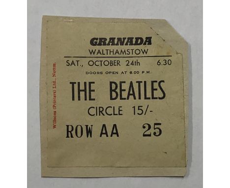 BEATLES UK TICKET. A ticket for The Beatles performance at the Granada Walthamstow on Saturday October 24th 1964. Card backed