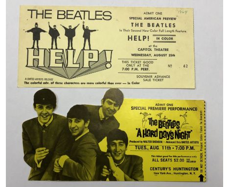 BEATLES US FILM TICKETS. A ticket for the Special American Preview of Help! at the Capitol Theatre on August 25th 1965 and a 