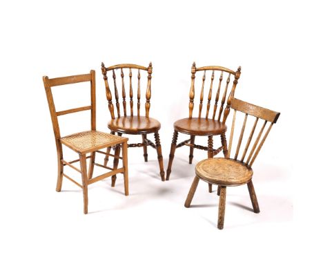 A pair of ash stick back chairs and two other chairs