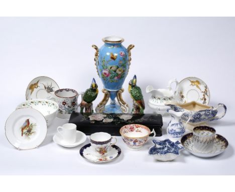 A pair of porcelain Worcester Victorian papier mache glove box and other pieces