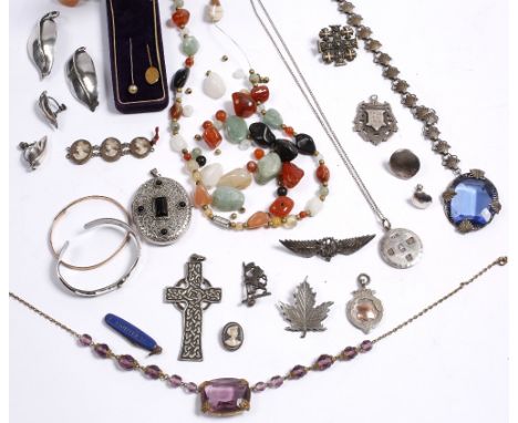 A collection of miscellaneous jewellery  including stick pins, a hard stone necklace etc