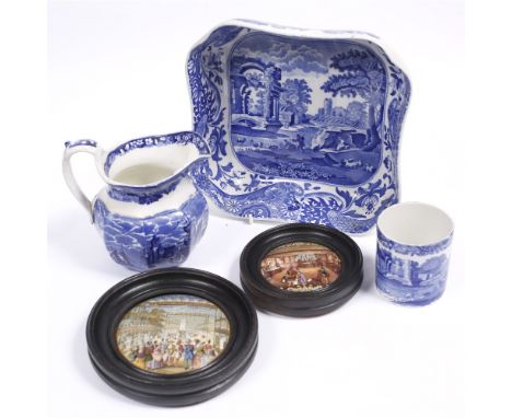 Two Victorian pot lids Wedgewood Ferrara jug and two Copeland Spode Italian pattern pieces