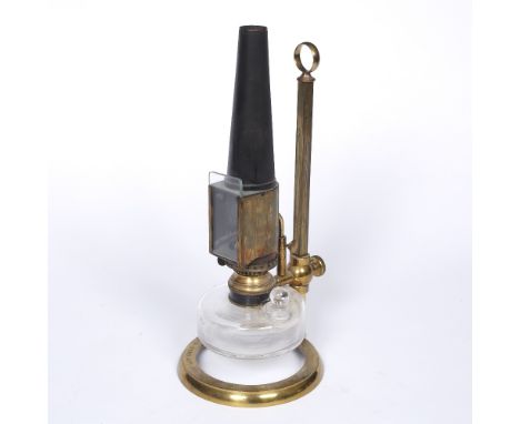 A Watson & Sons microscope oil lamp circa 1900s, maker's name engraved to base