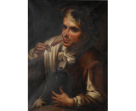 A 19th century portrait of a man drinking wine Oils on canvas, inscription to verso 62cm x 45cm