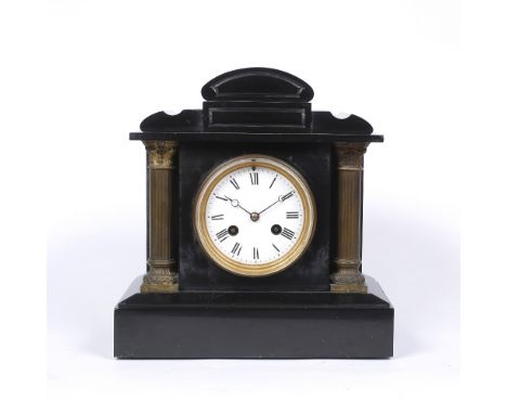 A Victorian black marble mantel clock 28cm high 