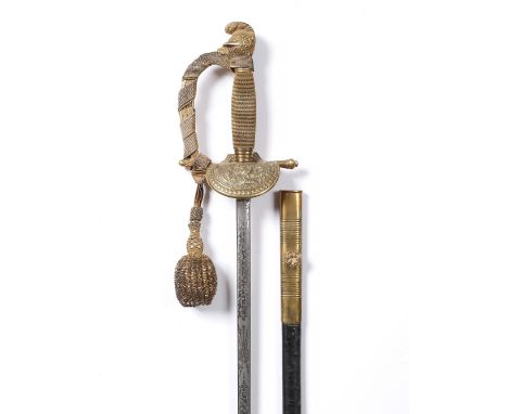 An officer's dress sword the blade marked Davis & Munro Ltd, 14 Hanover Square W1, with scabbard and outer leather case