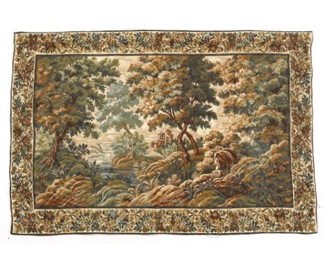 A large probably Belgian tapestry in the manner of a 17th Century original depicting a landscape, 176cm x 110cm