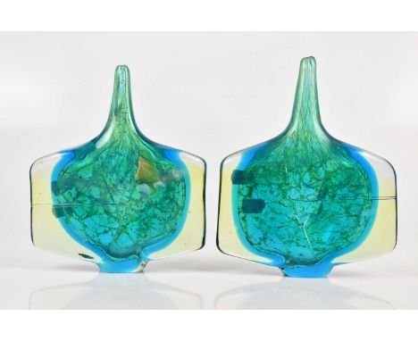 MDINA GLASS; two art glass 'Axe Head' vases with internal decoration, height of largest example 25cm. (2).Condition Report: E