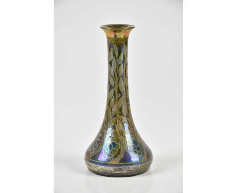 PILKINGTONS FOR ROYAL LANCASTRIAN; a lustre vase of tapering form, decorated with fruit, height 14cm.Provenance: AD ANTIQUES 