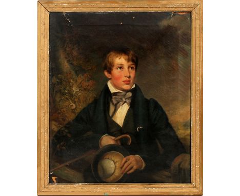 BEARS A SIGNATURE READING "PARDON", BRITISH 19TH C., OIL ON CANVAS, PORTRAIT OF YOUNG MAN, 1861, H 23 1/2", W 19" Signed "Par