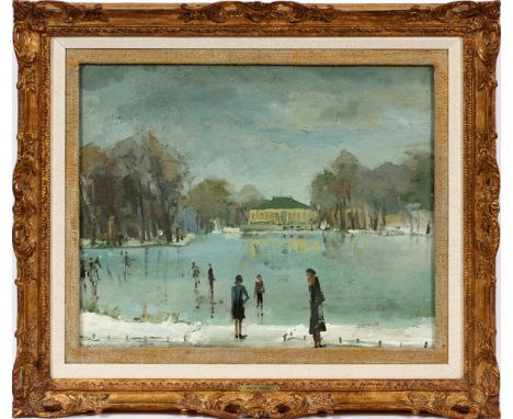 MARTA SAPPEL (GERMAN, 1914-1988) OIL ON CANVAS, H 18", W 22", POND SCENE Signed lower left. Provenance DeGrimme Gallery, Gros