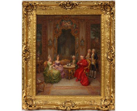 L. STEFANELLI (ITALIAN) OIL ON CANVAS, H 20", W 16", CARDINAL HAVING TEA Signed lower right and framed. As viewed under UV li
