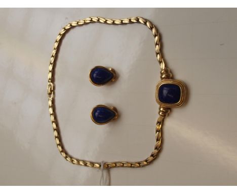 Cased vintage Christian Dior gold plated necklace set with faux lapis lazuli 