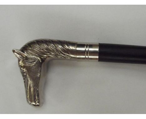 20th century ebonised walking stick with plated horse head handle