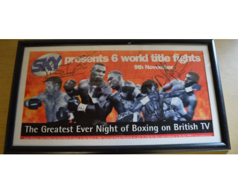Sky Presents 6 world title fights signed print/poster, with pen signatures from Steve Collins, Nigel Benn and Prince Naseem H