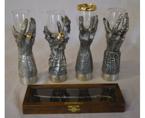 4 Lord of the Rings Royal Selangor pewter goblets comprising of Hand of Gandalf, Hand of Smeagol, Gauntlet of Sauron and the 