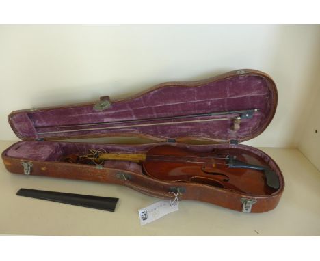 A violin with a one piece 14 1/4 inch,  36cm single piece back with a theador Berger 1923 label, Maknrukirchen - please note 