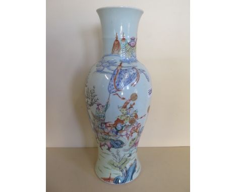 A Chinese porcelain poly-chrome vase decorated with warriors, red seal mark to base, height 46cm - minor nibbles to rim and s