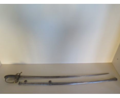 A George V dress sword with folding guard, Landon of Jermyn St London blade, steel scabbard blade length 91cm , total length 