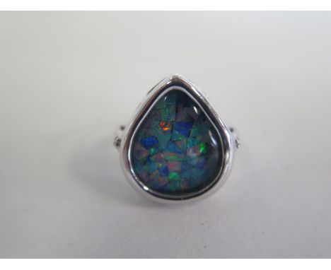 A 9ct white gold and mosaic opal ring, size N 1/2 - approx weight 5.4 grams 