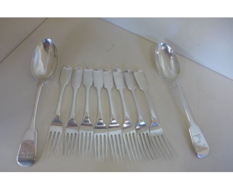 A mixed lot of silver cutlery including Dublin, Exeter, Newcastle, including pair of Newcastle tablespoons, total weight appr