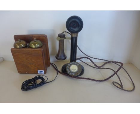 A classic vintage candlestick telephone with separate bell box - wired for use 