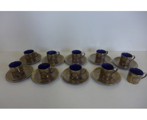 A finely gilt decorated satsuma part coffee set with ten coffee cans and nine saucers, one cup chipped rest good, some small 