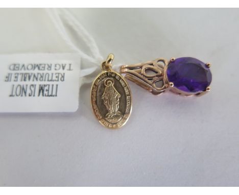 A 9ct gold and amethyst pendant and a 9ct gold baptism pendant, approx 3.1 grams 