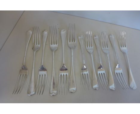 A set of six silver dinner forks and set of six dessert forks, hallmarks Sheffield 1892, by John Roberts, approx weight 27.8 