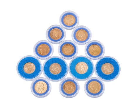 Großes GOLD-Lot /Dt. Kaiserreich mit 13 x 10 Mark, insg. ca. 45 g Feingold davon Sachsen, Johann 10 Mark 1872-E, fast vz, Rf.