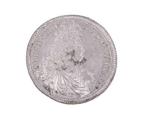 Württemberg/Silber - Halbtaler 1694, Herzog Eberhard Ludwig, Av: Brustbild mit römischem Panzer mit Mantel n.r., am Armabschn