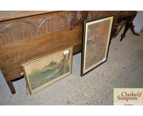 A coloured print from the Boys Own paper, Just in Time, and a Victorian Hogarth print