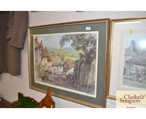 Sturgeon, pencil signed coloured print of Gold Hill, Shaftesbury