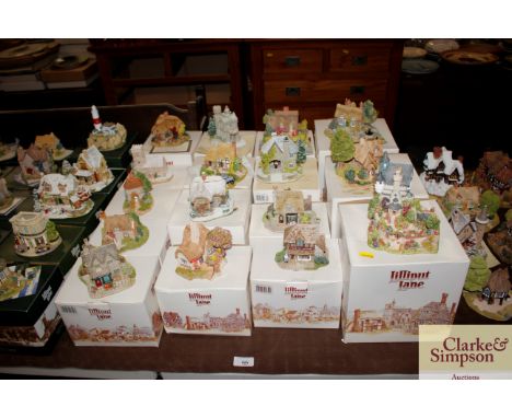 Sixteen various Lilliput Lane models including Beehive Cottage, English Garden, Tea Caddy Cottage, Village Shops etc. with bo