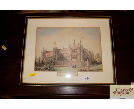 A coloured print of Helmingham Hall