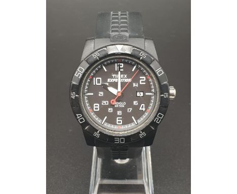 Timex Expedition Watch. Black rubber strap. Black dial.As found. 