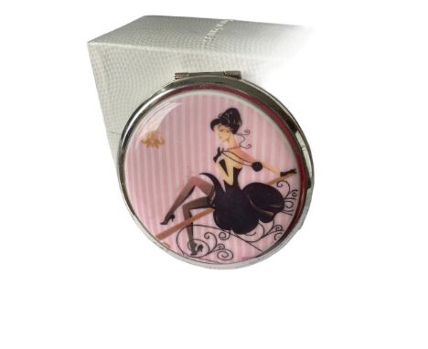 Vintage Stratton compact 1960s, having enamelled lid with provocative lady in black dress .Compact never used,As new ,inside 