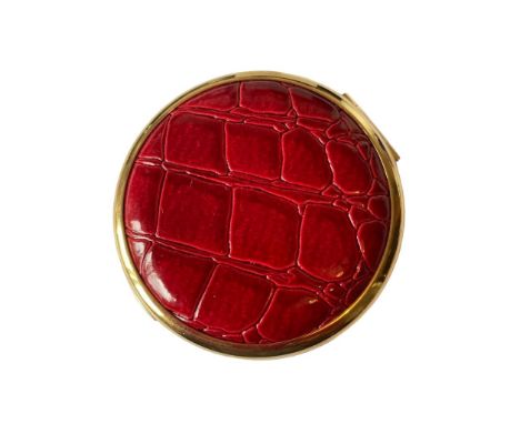 Vintage Stratton nineteen fifties/60s compact, having deep red faux crocodile top With mirrored lid and unused compartment in