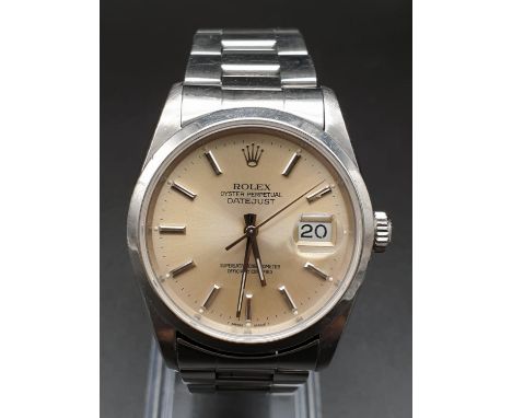 ROLEX OYSTER DATEJUST IN STAINLESS STEEL WITH ATTRACTIVE LIGHT OYSTER FACE, FWO36MM 