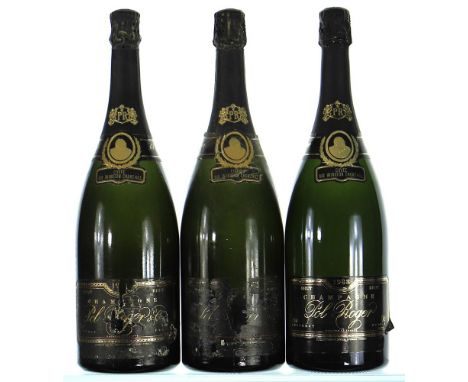 1988 Pol Roger, Sir Winston Churchill 3x150cl  Labels scuffed, 2 badly damaged (vintage illegible).