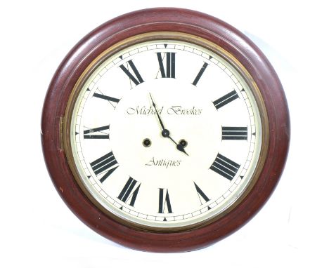 A mahogany dial clock, the replaced circular dial signed Michael Brookes Antiques, Roman numerals, diameter 40cm.