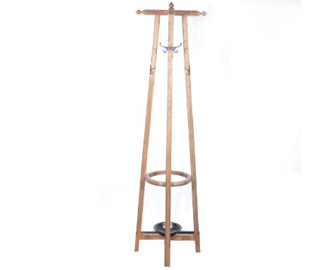 A modern walnut hatstand, with four posts with an arrangement of hooks, surrounding a central stick/ umbrella tray, width 41c