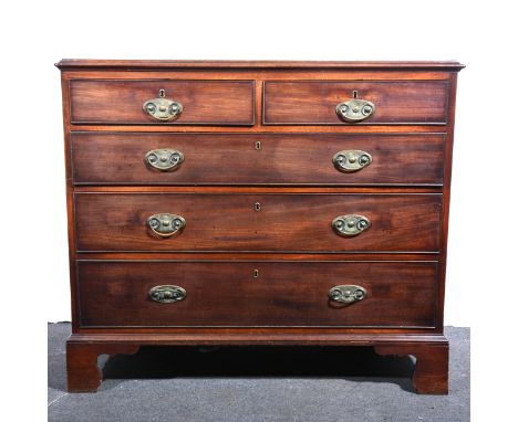 A George III mahogany chest of drawers, ogee moulded outlines fitted with two short and three long drawers, bracket feet, wid