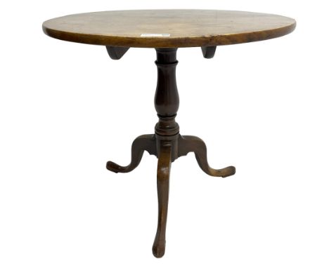 George III mahogany tripod table, circular tilt-top on turned vasiform pedestal, three out-splayed supports Dimensions: Heigh