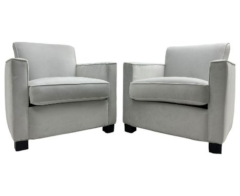 India Jane Interiors - 'Savoy' pair of contemporary armchairs upholstered in light grey velvet fabric - ex-display/bankruptcy