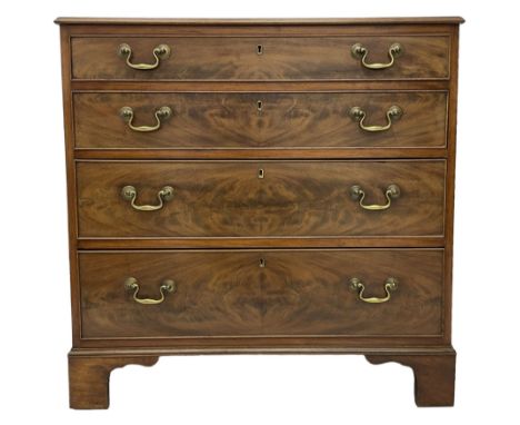 20th century Georgian design mahogany chest, moulded rectangular top over four long graduating cock-beaded drawers, on bracke