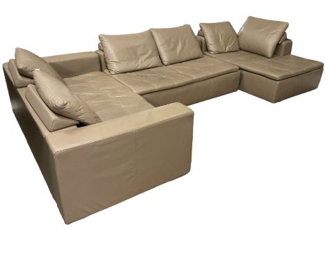 BoConcept - 'Mezzo' corner sofa upholstered stitched grey leatherDimensions: Height:&nbsp;82cm&nbsp; Length/Width:&nbsp;366cm
