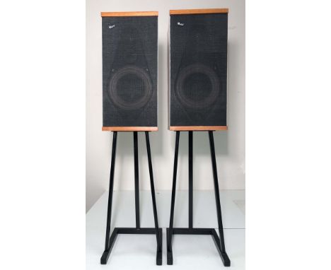 BOWERS AND WILKINS DM 4 SPEAKERS WITH STANDS. A pair of Bowers and Wilkins DM 4 speakers (circa mid 1970s) with stands and a 