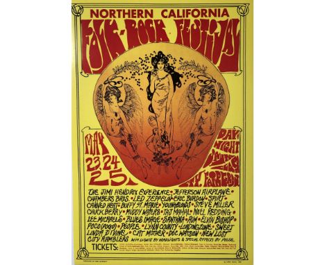JIMI HENDRIX ORIGINAL 69 POSTER. An original, unfolded poster for the Northern California Folk Rock Festival in May 1969 with